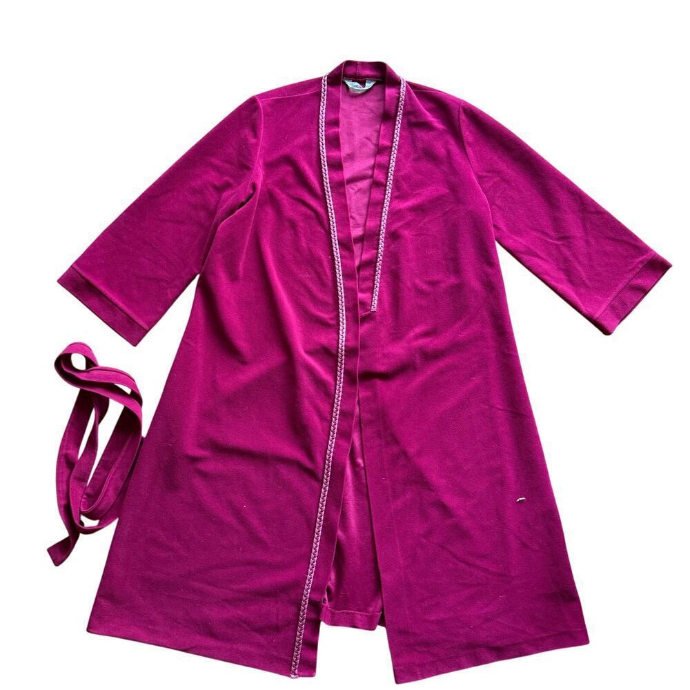 Vintage Vanity Fair Red Burgundy Velour Belted House Robe Braided Rope Size M